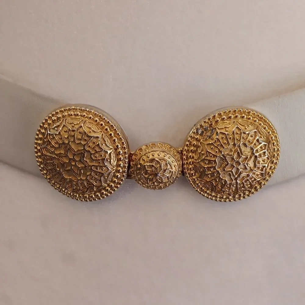 Vintage Judith Leiber Gold Embellished Women's Adjustable White Leather Belt.